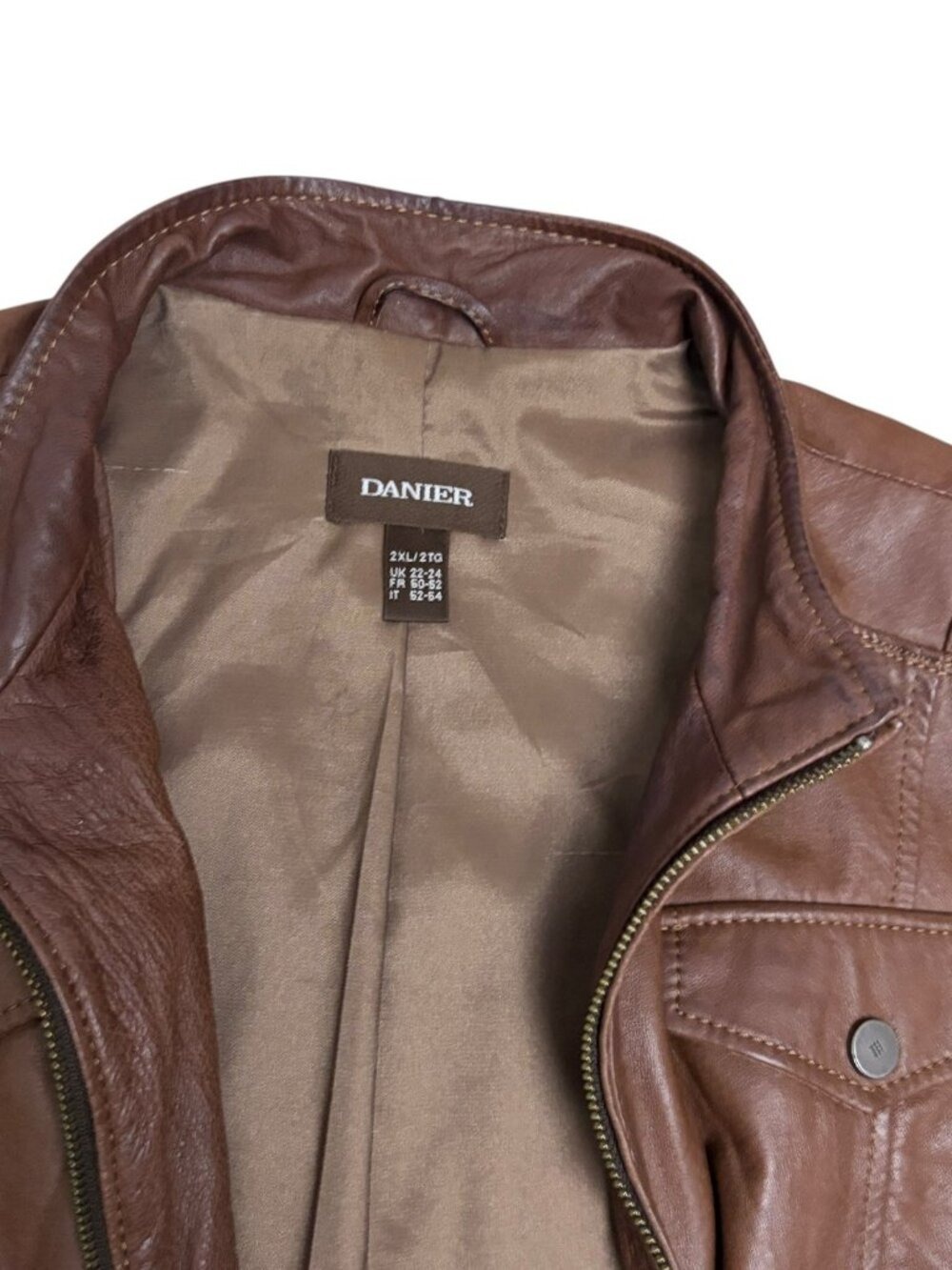 DANIER LEATHER Jacket Brown Luxury Designer Bomber Coat Womens 2XL - Picture 2 of 6